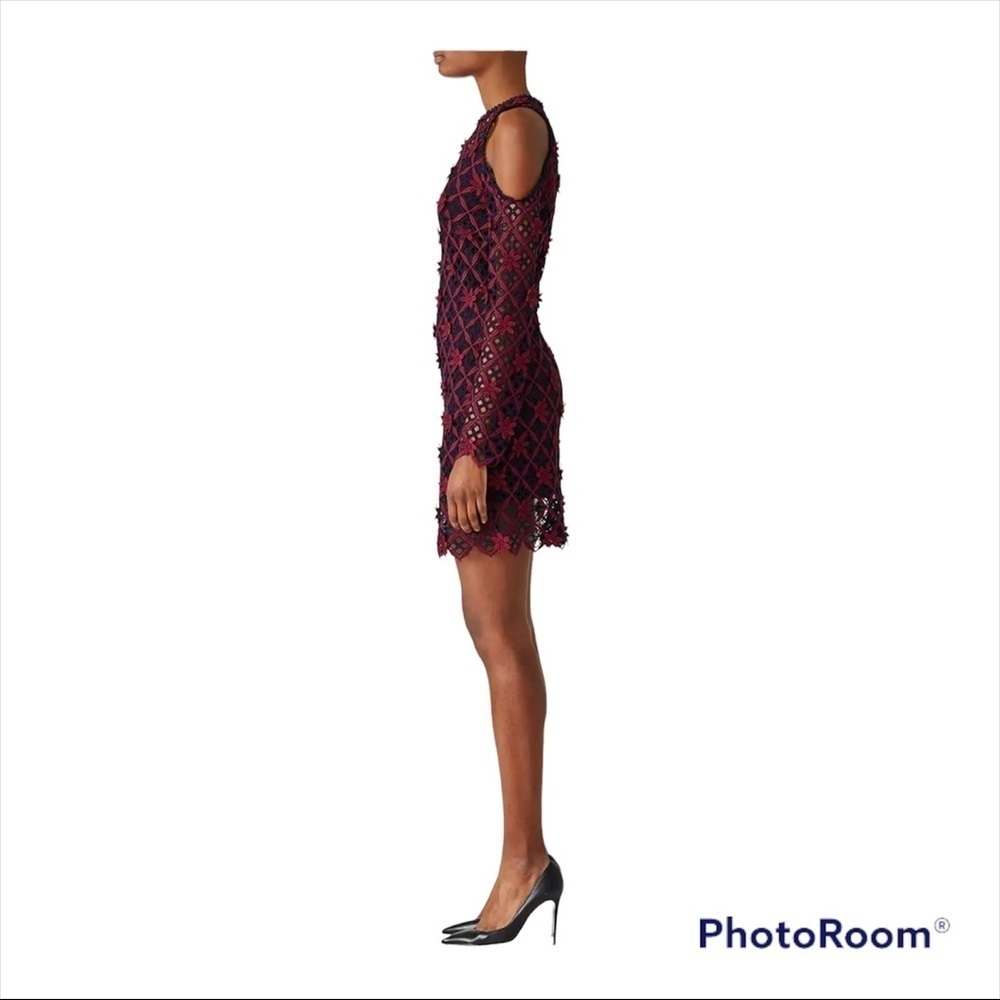 SELF-PORTRAIT Red Blue Guipure Lace Cold Shoulder Mini Dress Size 0 - Picture 8 of 14